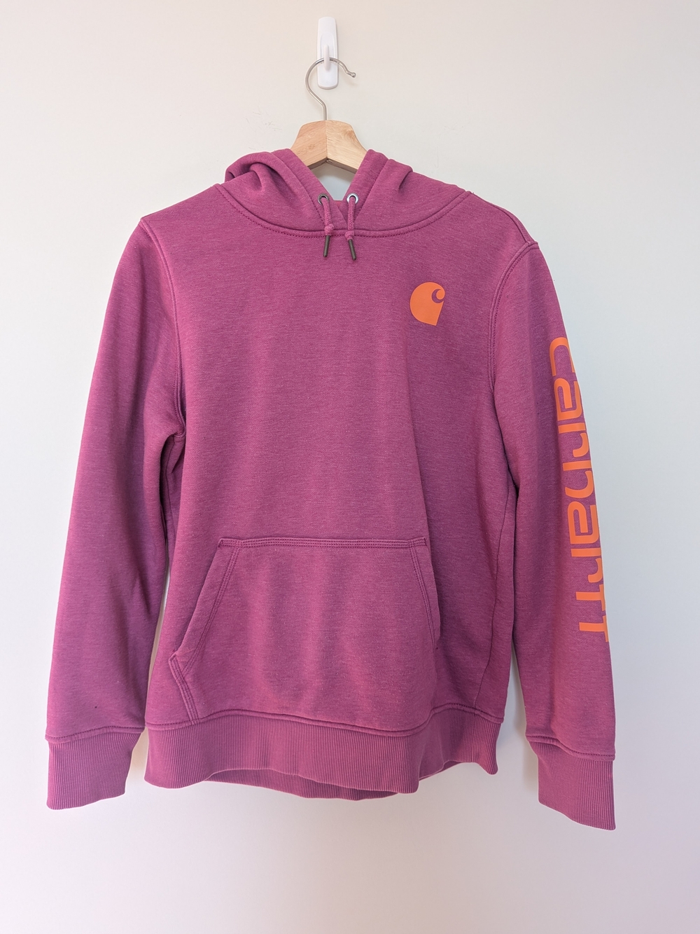 Carhartt Hoodie Magenta Relaxed Fit Logo Sleeve Sz M 8-10